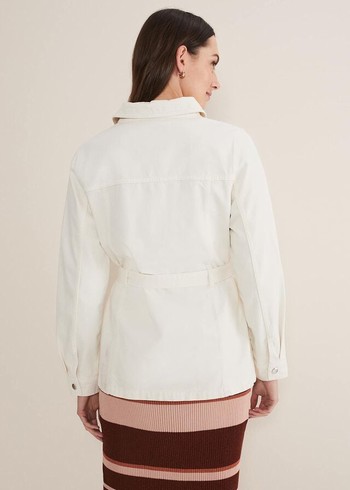 Phase Eight Jannah Belted Denim Shacket Jackets White Canada | KMVFBR-512